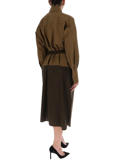 Shop Fendi Panelled Belted Shirt Dress In Brown