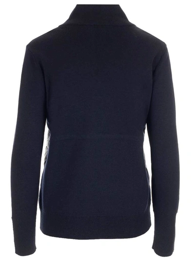 Shop Moncler Padded Tricot Cardigan In Blue