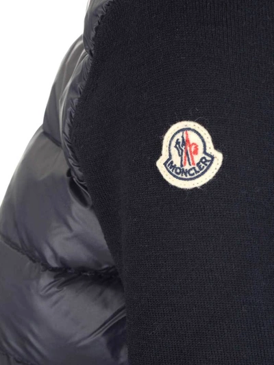 Shop Moncler Padded Tricot Cardigan In Blue