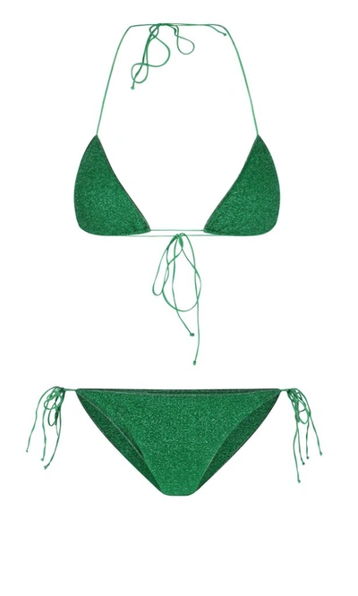 Shop Oseree Oséree Lumière Triangle Bikini Set In Green