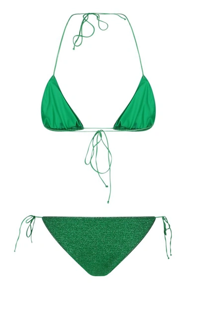 Shop Oseree Oséree Lumière Triangle Bikini Set In Green