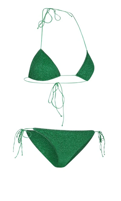 Shop Oseree Oséree Lumière Triangle Bikini Set In Green