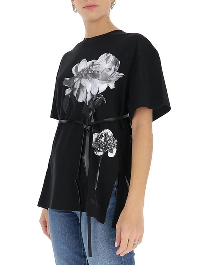 Shop Valentino Floral Print T In Black