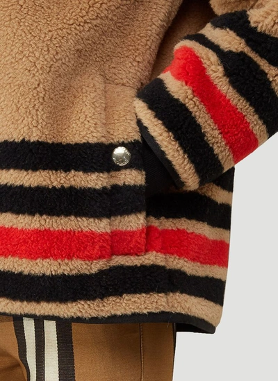 Shop Burberry Stripe Intarsia Fleece Jacket In Beige