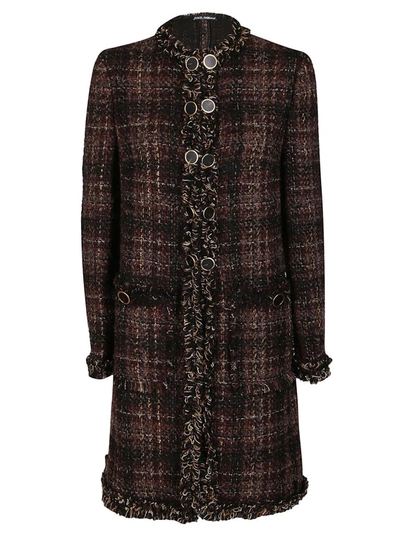 Shop Dolce & Gabbana Tweed Checked Coat In Brown