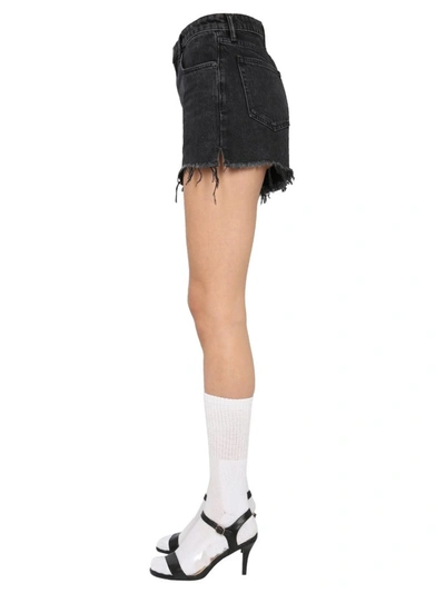 Shop Alexander Wang Frayed Denim Shorts In Black