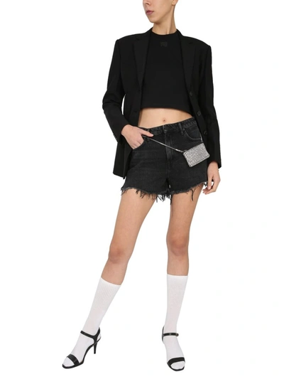 Shop Alexander Wang Frayed Denim Shorts In Black