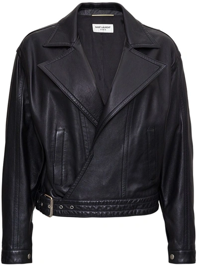 Shop Saint Laurent Leather Biker Jacket In Black