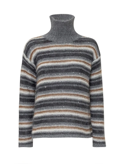 Shop Max Mara Turtleneck Striped Sweater In Multi