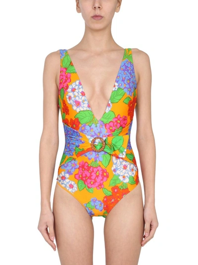 Shop Zimmermann Riders Buckle Swimsuit In Multi