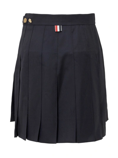 Shop Thom Browne Pleated Mini Skirt In Navy