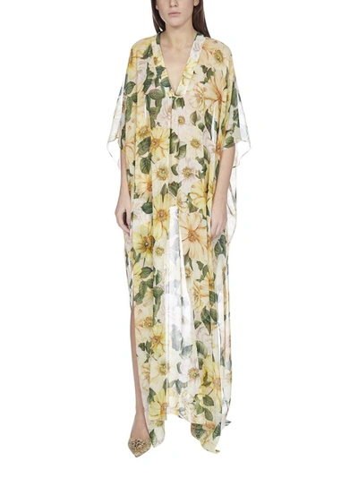 Shop Dolce & Gabbana Camellia Printed Caftan In Multi