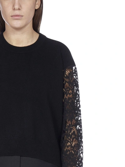 Shop Dolce & Gabbana Lace Sleeve Sweater In Black