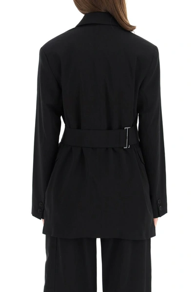 Shop Ganni Melange Suiting Blazer In Black