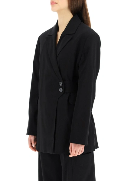 Shop Ganni Melange Suiting Blazer In Black