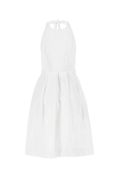 Shop Prada Halterneck Midi Dress In White