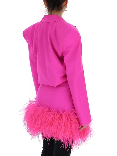 Shop Attico The  Feather Trim Double Breasted Blazer In Pink