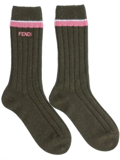 Shop Fendi Logo Ribbed Socks In Green