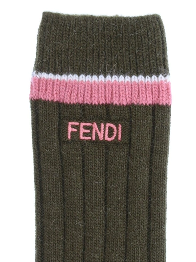 Shop Fendi Logo Ribbed Socks In Green