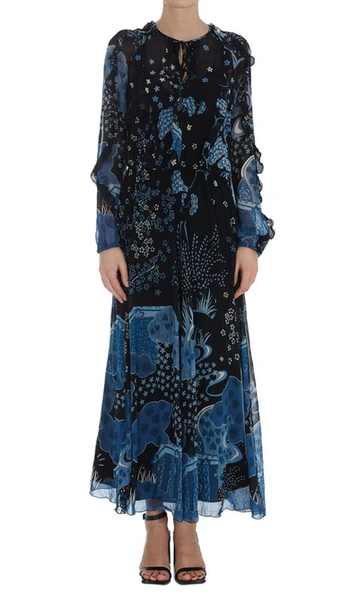 Shop Red Valentino Redvalentino Asian Toile De Jouy Printed Dress In Blue