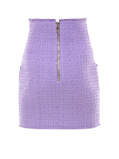 Shop Balmain Button-detailed Tweed Skirt In Purple