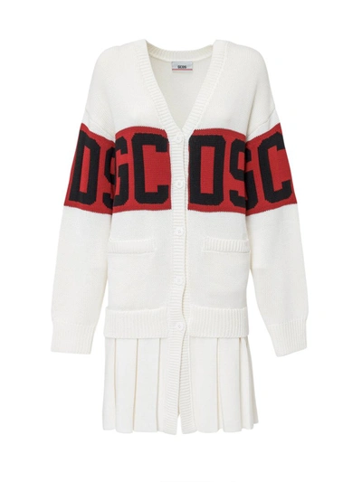 Shop Gcds Logo Intarsia Knitted Dress In White