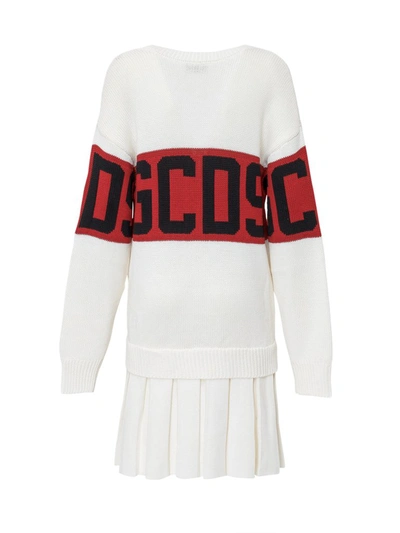 Shop Gcds Logo Intarsia Knitted Dress In White