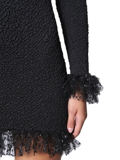 Shop Saint Laurent Tulle Trimmed Mini Dress In Black