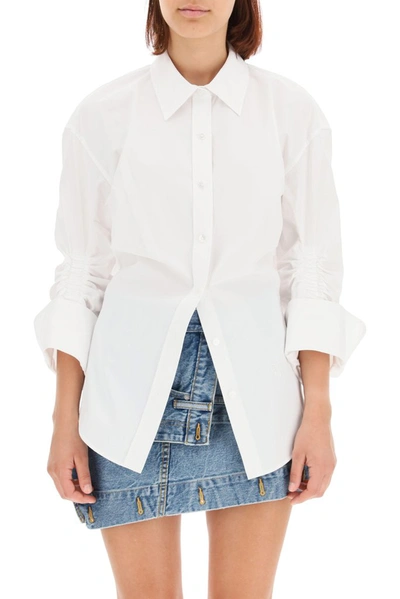 Shop Alexander Wang Ruched Sleeve Shirt In White