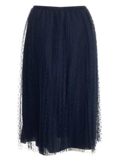Shop Red Valentino Redvalentino Tulle Pleated Midi Skirt In Blue