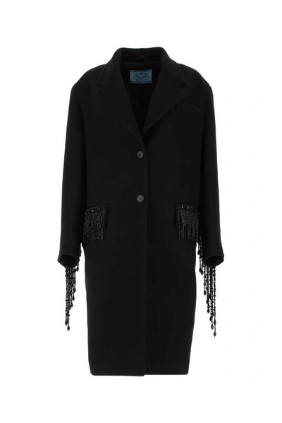 Shop Prada Embellished Single Breasted Coat In Black