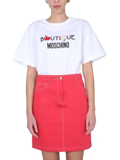 Shop Boutique Moschino Logo Printed T In White