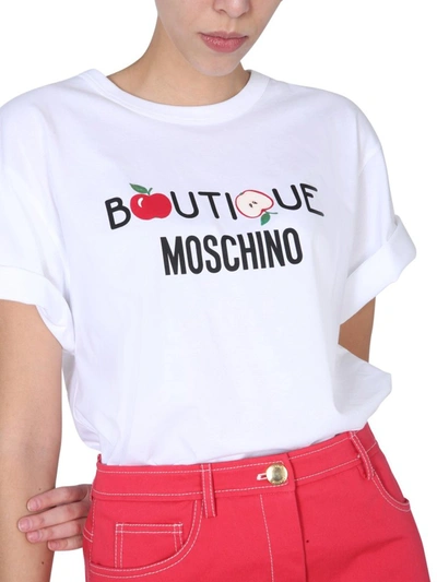 Shop Boutique Moschino Logo Printed T In White