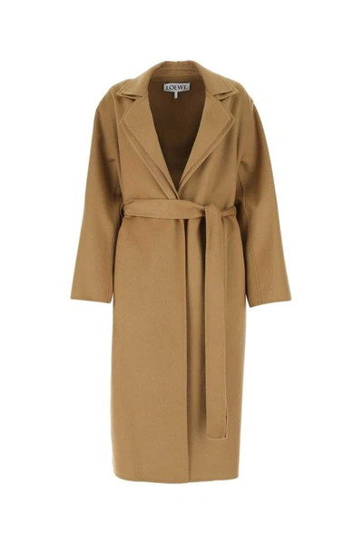 Shop Loewe Double Layer Belted Coat In Brown