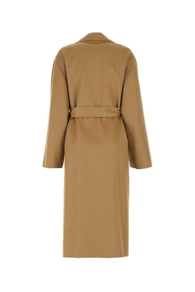 Shop Loewe Double Layer Belted Coat In Brown
