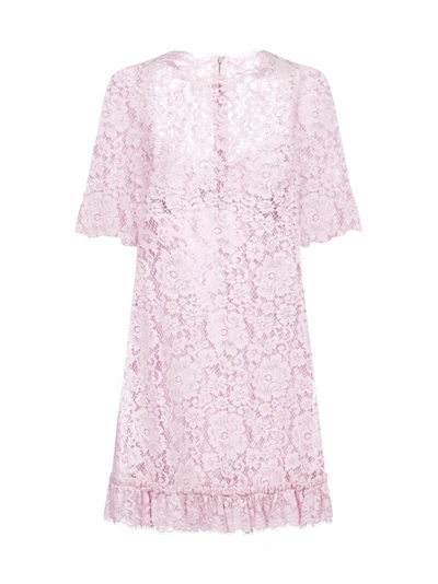 Shop Dolce & Gabbana Lace Mini Dress In Pink