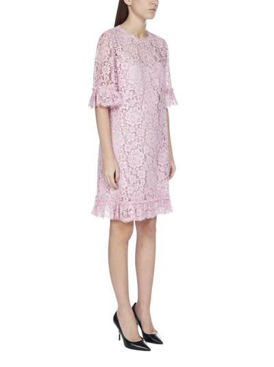 Shop Dolce & Gabbana Lace Mini Dress In Pink