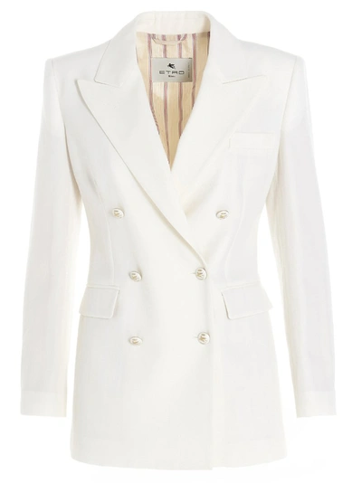Shop Etro Double Breasted Blazer In White