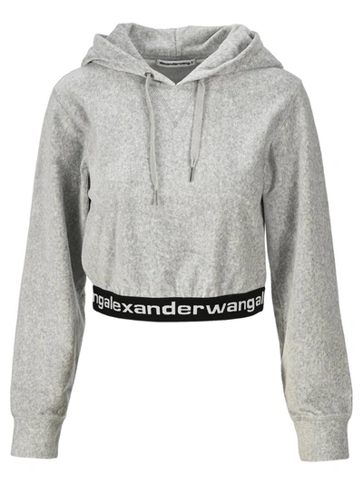 Shop Alexander Wang T T By Alexander Wang Logo Cropped Corduroy Hoodie In Grey