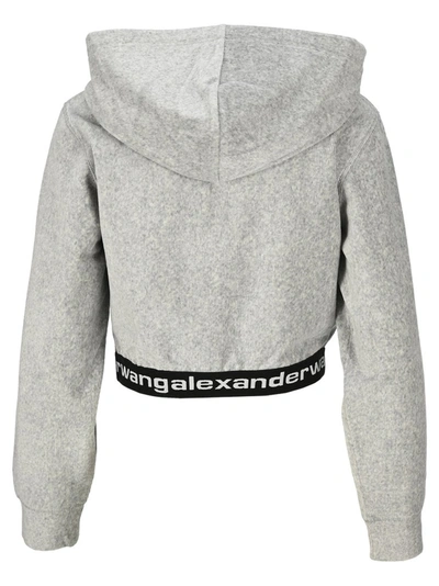 Shop Alexander Wang T T By Alexander Wang Logo Cropped Corduroy Hoodie In Grey