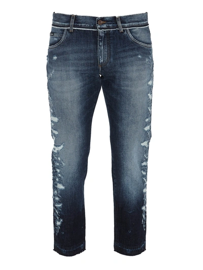 Shop Dolce & Gabbana Distressed Effect Cropped Jeans In Medium Wash