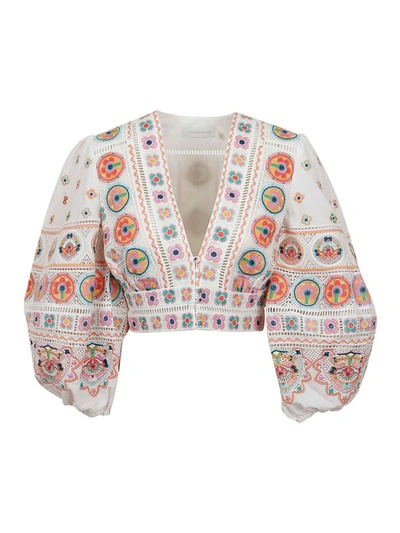 Shop Zimmermann Brighton Crop Shirt In Multicolour