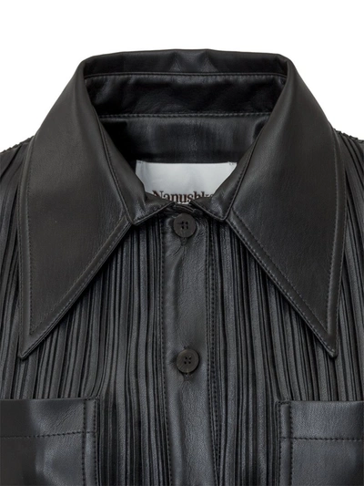 Shop Nanushka Lee Pleated Shirt Dress In Black