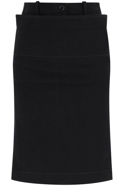 Shop Lemaire Belted Straight Denim Skirt In Black