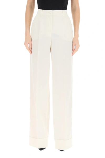 Shop Dolce & Gabbana Basketweave Palazzo Pants In White