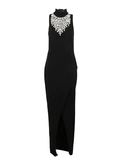 Shop Balmain Crystal Embellished Maxi Dress In Black