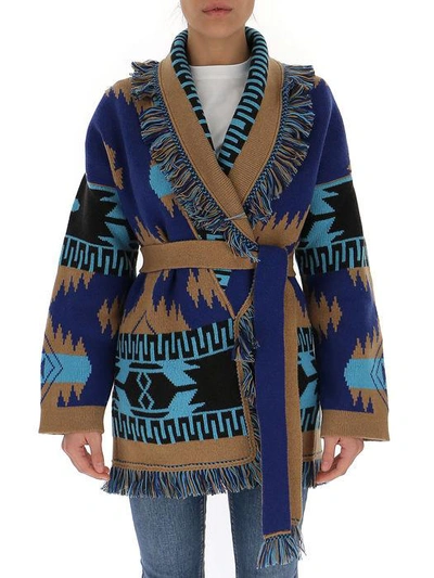 Shop Alanui Mica Fringe Trim Cardigan In Blue