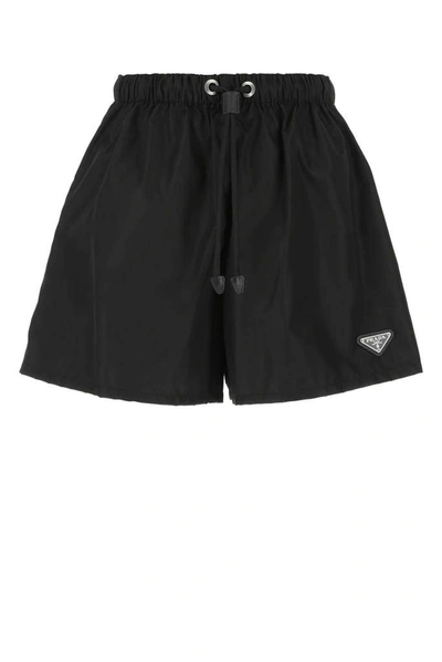 Shop Prada Logo Patch Gabardine Shorts In Black
