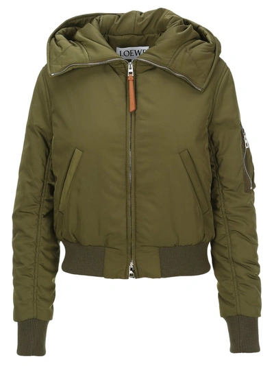 Shop Loewe Cropped Bomber Jacket In Green