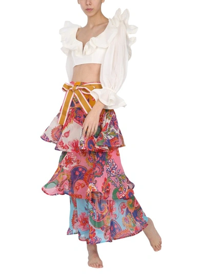 Shop Zimmermann Zimmerman Lovestruck Flounce Midi Skirt In Multi